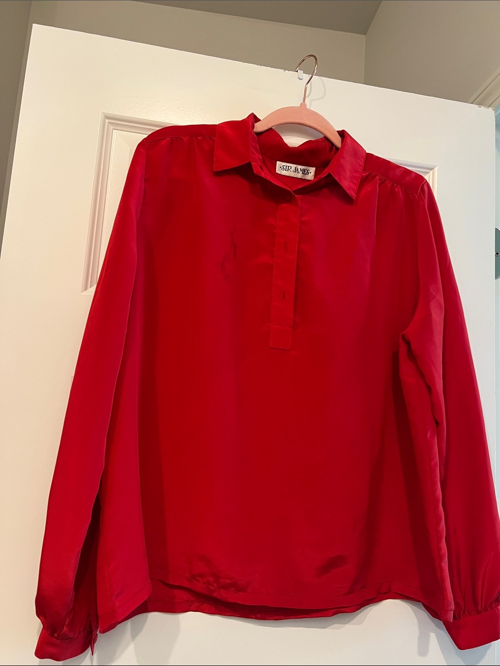Sir James Red Collared Long-Sleeve Blouse by